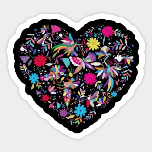 Otomí mexican heart embroidery colorful traditional print flowers and animals interior design Sticker